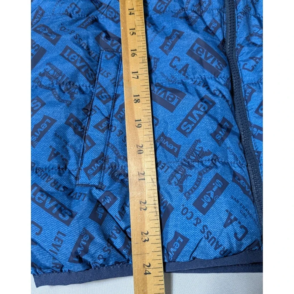 LEVIS Boys Large (12-13 Yrs) Blue Colorblock Zip Logo Hooded Puffer Jacket NEW‎